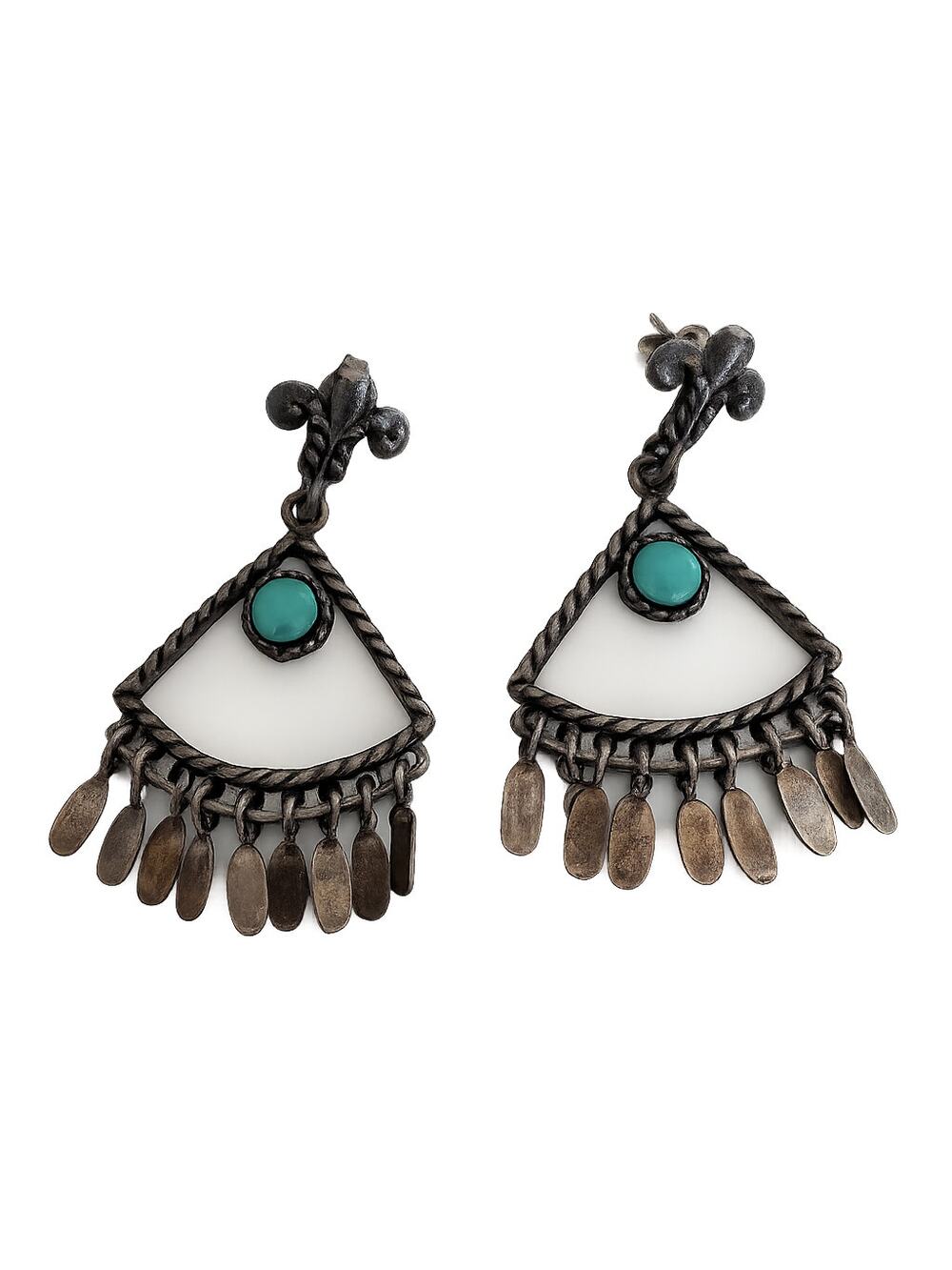 Vintage HOB 925 Mexico Sterling Dangle Earrings Turquoise Stones Native 6.8g